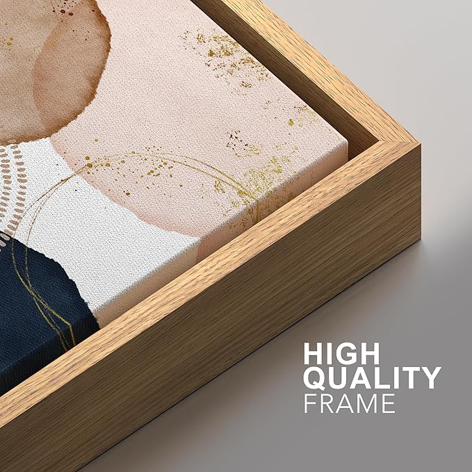 SIGNFORD Framed Wall Art Print Set Pastel Watercolor Vibrant Circle Collage Abstract Shapes Illustrations Modern Minimalist Relax/Calm Multicolor for Living Room, Bedroom, Office - 24"x36"x2 Natural