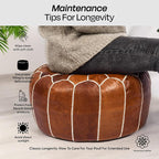 Moroccan Leather Handmade Pouf Ottoman Cover – Unstuffed Foot Stool, Boho Foot Rest for Living Room, Bedroom – Gift for Housewarming or Weddings