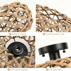 Rattan Ceiling Light Fixtures, Woven Wicker Semi Flush Mount Ceiling Light, Coastal Boho Rattan Ceiling Light for Farmhouse Bedroom Hallway Entryway Kitchen