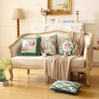 patdrea Designer Throw Pillow Covers Set of 4,French Elegant Green Linen with Iris Floral Collection Pattern Pillow Covers,Decorative Lumbar Square Round Pillowcases Cushion for Bed Living Room