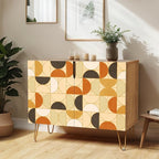 SIGNWIN Sideboard Buffet Cabinet, Kitchen Storage Cabinet with 2 Doors, Tan Brown Polygonstric, Cupboard Console Table for Dining Room - 35" L x 18" W x 29" H