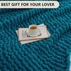 L'AGRATY Chunky Knit Blanket Throw: 50''x60'' Chenille Chunky Knitted Throw Blanket for Bed Couch - Handmade Thick Big Cable Knit Blanket - Large Crochet Rope Blanket for Home Decor(Teal)