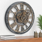 HOIBAI Large Wall Clock, Wall Clocks for Living Room Decor 20 Inch Farmhouse Vintage Rustic Kitchen Wall Decor Vintage Roman Oversized Wall Clock for Home Bedroom House Office, Moving Gears Clock