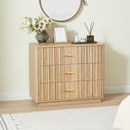 Fluted Dresser for Bedroom with 3 Drawers, 31.5" Wide Modern Chest of Drawers with Metal Handle, Large Storage Dresser, Wood Closet Clothes Storage Organizer for Nursery Living Room, Hallway,Natural