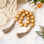 OMISHE Extra Large Wood Bead Garland Gold with 1.6" Diameter Wooden Beads and Tassels, 41" Long Rustic Farmhouse Country Decorative Beads for Home Tiered Tray Decor, Gold