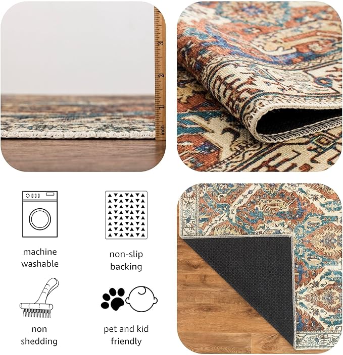 Keen Home Design 2x3 Rug - Machine Washable Entry Rug with Non-Slip Backing, Ideal for Enteryway, Kitchen, Bathroom, Laundry Room - Vintage, Easy Clean, Durable, Low Pile Rug - (2' x 3')