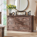 8 Drawers Dresser for Bedroom, Farmhouse 61" Wide Dressers & Chests of Drawers w/Roman Column, Large Storage Dressers Organizer w/Two Different Drawer Sizes for Bedroom,Living Room,Light Brown