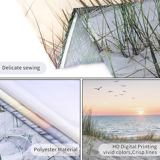 HVEST Ocean Beach Tapestry Wall Hanging, Sunset Seabird and Beach with Grass Wall Hanging Tapestry Natural Landscape Tapestry for Bedroom Living Room Dorm Decoration Wall Decor, 59x51 Inches