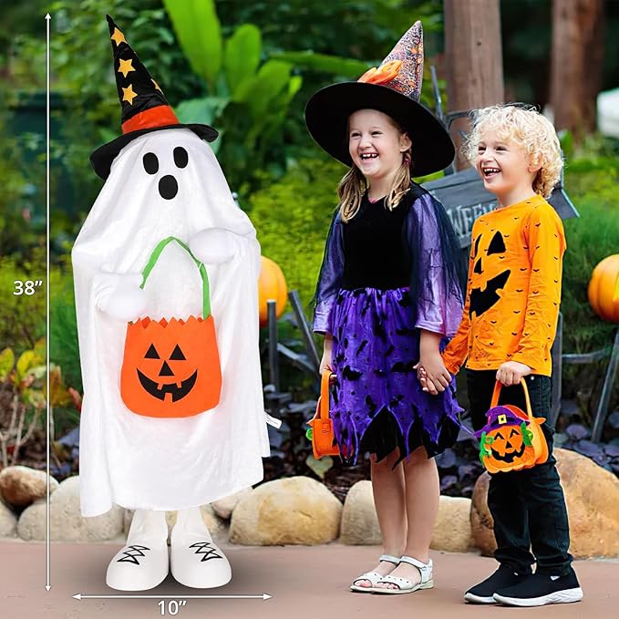 Halloween Decorations Ghost Decor Light-Up Color-Changing Spooky Ghost Porch Decorations Trick or Treater with Candy Pocket, Ghost Halloween Decor for Yard Lawn Home Indoor Outdoor 1PACK 38" H