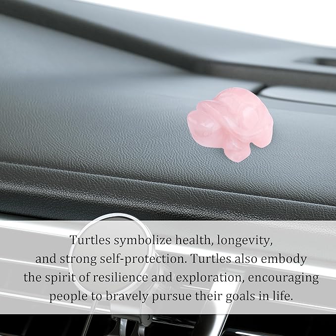 QINJIEJIE Rose Quartz Crystal Travel Turtle Figurines Healing Crystals Best Travel Gifts for Women Men Travelers Sea Turtle Lovers Office Desk Decor Good Luck Gifts for Traveling Abroad