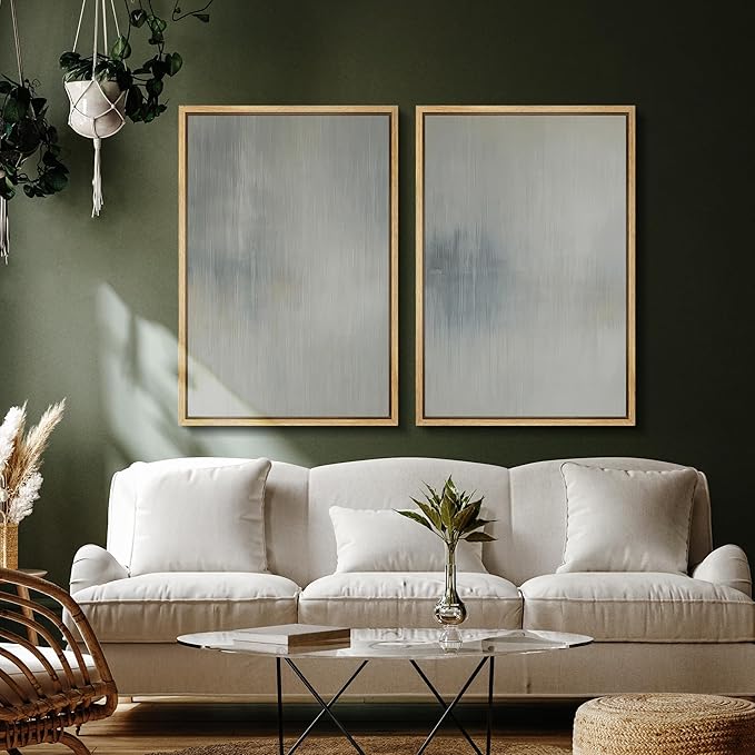 SIGNFORD Framed Canvas Print Wall Art Set Soft Gray and Blue Abstract Neutral Illustration Modern Art Decorative Nordic Nature for Living Room, Bedroom, Office - 16"x24"x2 Natural