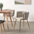Nrizc Woven Dining Chairs Set of 6, Velvet Upholstered Dining Chairs with Gold Metal Legs, Modern Accent Chairs for Living Room, Dining Room, Kitchen (Beige)
