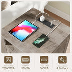 HOOBRO Small Farmhouse End Table for Living Room, Rustic Nightstand with Charging Station, Wooden Sofa Side Table with Tempered Glass Barn Door, for Bedroom, Greige GY405UBZ01