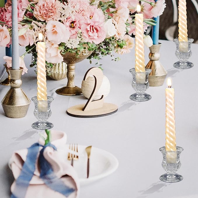 Foaincore 54 Pcs Candlestick Holders Bulk 2.5 Inch Taper Candle Holder for Table Centerpiece Thick Glass Ritual Candle Stand for Wedding Christmas Valentines Festival Party Decorations(Clear)