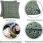 Ridhi Basil Green Block Print Cotton Canvas Throw Pillow Covers for Decorative Couch Pillows for Living Room, Chic Boho Cute Outdoor Valentine Pillows Covers Gifts 24x24 Inches