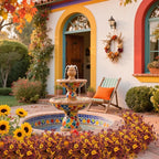 16 Bundles Artificial Fall Mums with Eucalyptus, Faux Daisy UV Resistant Outdoor Decor - Autumn Orange Flowers for Front Door Porch Planter, Patio, Thanksgiving Christmas (Fall Yellow&Red)