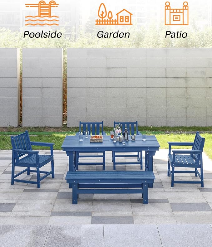HDPE Outdoor Bench, 55" Patio Bench Outdoor Furniture, Poly Lumber Adirondack Benches, All Weather HDPE Garden Backless Benches for Park, Poolside, Deck, Porch, Navy