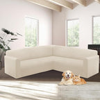 HDCAXKJ Sectional Couch Cover L Shape Stretch Sofa Covers Washable Jacquard Corner Couch Slipcover Non Slip Sectional Slip Cover U Shaped Furniture Protector for Pets Dogs (Light Beige, Large)