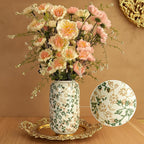 Rustic Vases for Decor, Farmhouse Ceramic Vase for Flowers, Vintage Decorative Vase for Home Decor, Dining Table, Living Room, Shelf, Kitchen, Bedroom (Green and Beige)