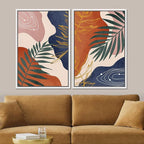 SIGNFORD Framed Canvas Print Wall Art Set Retro Mid-Century Geometric Forest Plants Abstract Shapes Illustrations Modern Art Decorative Bohemian for Living Room, Bedroom, Office - 24"x36"x2 White