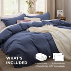 Bedsure Navy California King Duvet Cover - Prewashed Cotton-Like Extra Soft Bedding Set, Includes 1 Cal King Duvet Cover 104x98 Inches with Zipper Closure & 2 Pillow Shams, Comforter Not Included