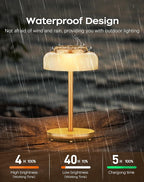 QiMH Battery Operated LED Table Lamp, 5000mAh Rechargeable Cordless Lamp, Stepless Dimmable Touch Control, Small Waterproof Desk Night Light for Living Room, Bedroom, Outdoor Bar (Gold)