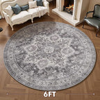 6 ft Round Rugs for Living Room Bedroom Rug Circle Area Rug for Dining Room Table Throw Vintage Circular Rugs Washable Soft Comfortable Grey