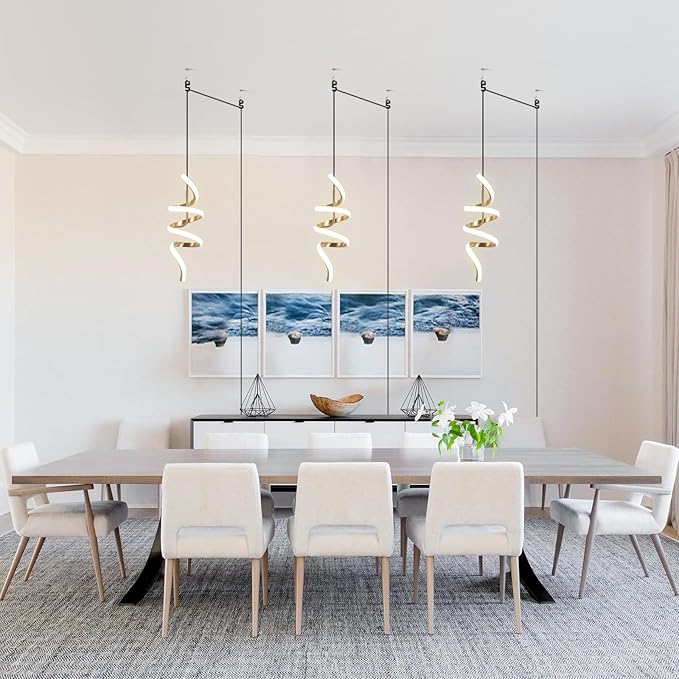 Plug in Pendant Light 3000~6000K Hanging Lights with Plug in Cord, Touch Switch Modern Pendant Light, Gold Hanging Lamps for Living Room, Kitchen, Dining Room, Bedroom,1 Pack