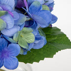 Hollyone Hydrangea Artificial Flowers with Glass Vase Blue-Green Silk Faux Flowers Arrangements in Vase with Faux Water Fake Floral Bulk Bouquet for Home Decor Table Centerpiece Decorations