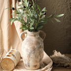 Ceramic Rustic Vase, 9.6 Inch Terracotta Rustic Vase with 2 Handles, Decorative Pottery Flower Vase for Home Decor, Living Room, Shelf Decor, Wedding, Table Decoration