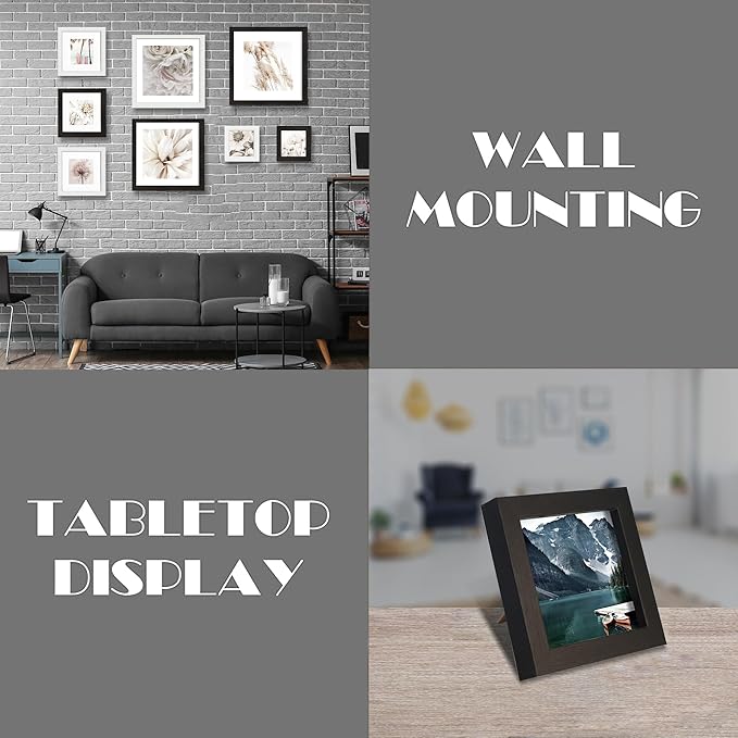 4x4 Black Picture Frames set of 3, Made of Wooden and Real Glass Small Square frame - Display on Table Desk Top or Wall Hanging
