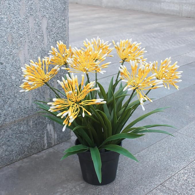 Fake Plants Outdoor with Flowers Artificial Agapanthus Large Plastic Faux Flower 8 Bundles 18.9 in Spring Summer Decoration for Patio Front Porch Platers Decor Outside