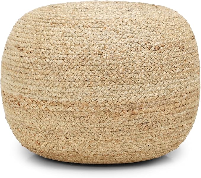 REDEARTH · Jute Circular Pouf Ottoman - Braided Pouffe Accent Sitting Round Footrest for Living Room, Bedroom, Nursery, kidsroom, Patio, Gym; 100% Jute Set of 2 (19.5"x19.5"x14"; Jute Natural)