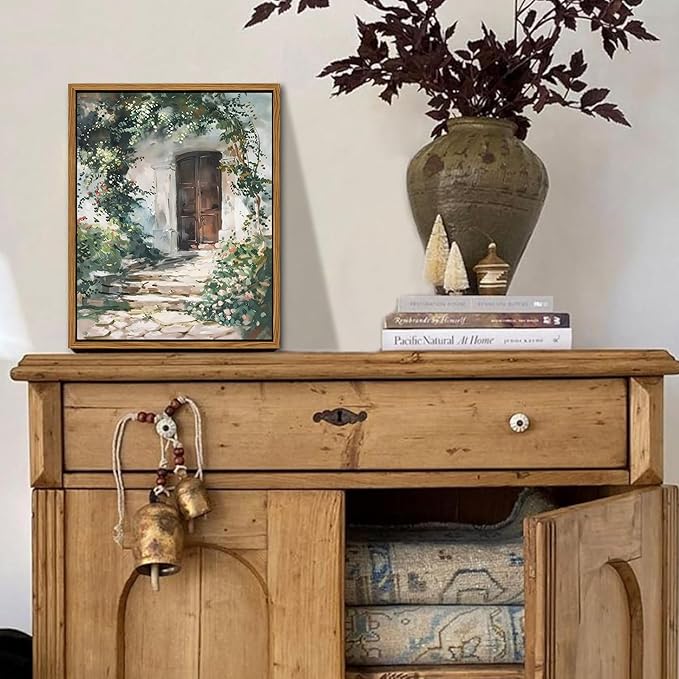 Floating Framed Canvas Vintage Wall Art, Rustic Cottage Spring Garden Oil Paintings Print, Country Floral Pictures Wall Decor for Living Room Bedroom Office Home Decor 8x10 inch