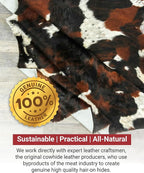 Natural Cowhide Rug for Home & Office Premium Dark Tricolor Cowhide Rug with Unique Dark Brown, Black & White Patterns- Cow Hide Rugs Made with Tanned Leather - Cow Hide Rugs 6x6-7 ft