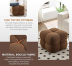 Zesthouse Square Pouf Ottoman Footstool, Modern Ottoman Coffee Table for Living Room, Poofy Boucle Stool Foot Rest, Upholstered Tufted Stool for Couch, Cube Makeup Vanity Chair Backless, Brown Reddish