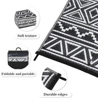 GAOMON Reversible Outdoor Rug 9'x18' Waterproof Plastic Straw Rug, Patio Rug, Large Modern Area Rug Carpet, Indoor Outdoor Rugs for Camping, Porch, Deck, Balcony, Backyard, Black/White(Bohemia)