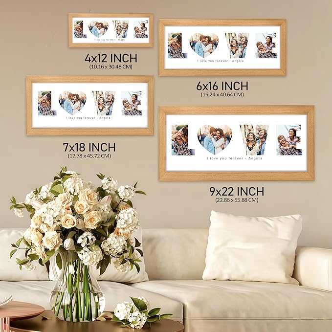 Gifts for Him/Her - Personalized Photo Frame with LOVE Letters Design, Natural Wood, Wall Mount or Tabletop Display, Gifts for Boyfriend Girlfriend Anniversary Birthday Valentine's