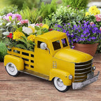 Metal Truck Decor,Farmhouse Truck Decor,Decorative Tabletop Storage & Pick-up Metal Truck Planter,12.5" x 5.75" x 6.25" inches (Yellow)