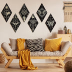 Sintuff 6 Pieces Halloween Gothic Wall Decor Boho Sun Moon Phases Wall Art Gothic Minimalist Stars Sun Hanging Wooden Home Decor Farmhouse Pediments for Gallery Living Bedroom Room(Mysterious)