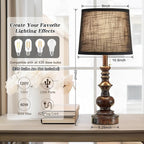 22'' Bedside Lamps for Bedroom Set of 2 Rustic Farmhouse Nightstand Lamps with USB A+C Charging Ports Traditional Table Lamps for Living Room Office, Wooden Finish, Black, Bulbs Not Include