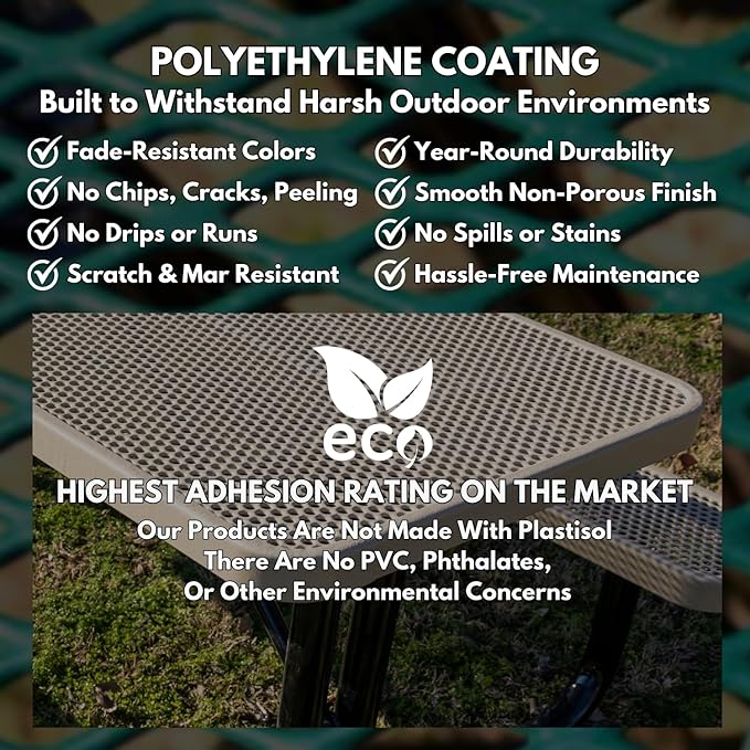 Coated Outdoor Furniture Heavy-Duty Portable Outdoor Picnic Table with Umbrella Hole, Punched Steel Commercial-Grade Patio Dining Furniture Made in America (46" Round Top, Dark Green)