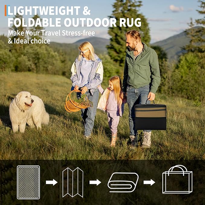 Outdoor Patio Rug 9x12 Stain-Resistant Reversible Camping Mat, Modern Striped Outdoor Plastic Straw Rug, Waterproof Outside Carpet, Easy to Clean for RV, Porch, Deck, Balcony, Black Brown