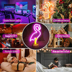 BRIGHTDECK 2 Pack Flamingo Neon Signs, LED Pink Flamingo Neon Sign Battery Operated or USB Powered Decoration Lamp, Flamingo Lights Decor for Bedroom, Wedding, Party, Pink Room Decor