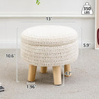 Wimarsbon Pouf Ottoman, 100% Cotton Knitted Boho Footstool, Round Footrest with Non-Skid Wood Legs, Home Décor Handmade Pouffe, Leisure Floor Step Stool for Living Room (Storage Beige)