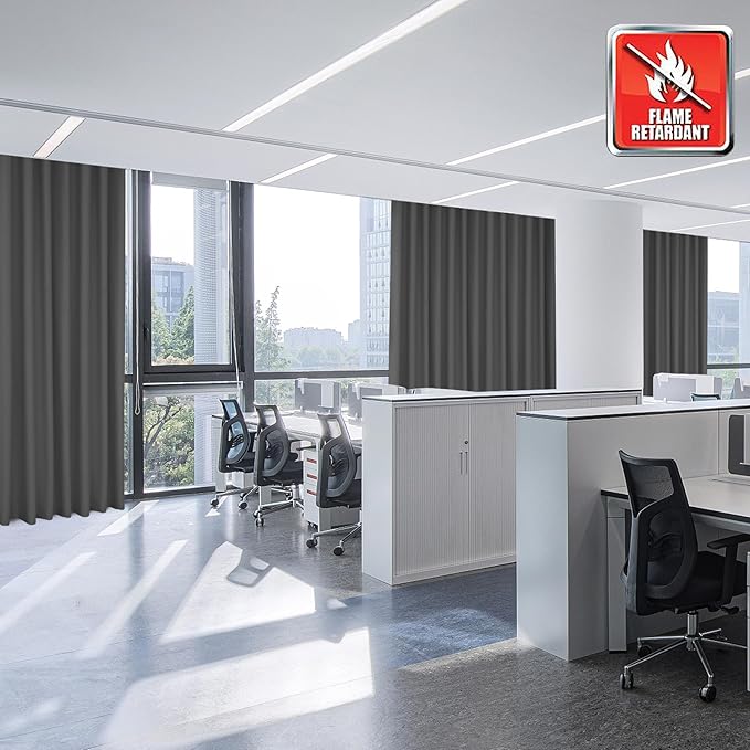 Fcosie Extra Wide Flame Resistant Insulation Window Drapes, 80% Light Blocking Room Darkening Curtains, Antique Bronze Grommet Privacy Drapery, Fire Safety Draperies - 2 PCS - Grey - 200" Wx102 L