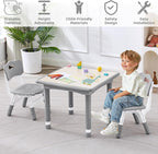 Kids Table and 2 Chairs Set, Height Adjustable (17.7"-26.1") Toddler Table and Chair Set, Multi-Activity Table with Graffiti Desktop, Children’s Table and Chairs for Classroom, Home & Daycare