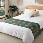 Boho Throw Blanket Queen Size, Oversized Soft Cozy Cotton Muslin Quilt Blanket for Bed Decor, Bird Patterned Couch Sofa Chair Cover, Vintage Farmhouse Cottage Woven Blanket, Green&Beige