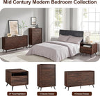 RedLemon 5 Drawers Dresser for Bedroom, 48'' Tall Mid Century Modern Wood Fluted Dresser, Chest of Drawers with Tapered Leg for Bedroom, Living Room, Hallway, Closet, Dark Walnut