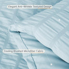 MUXHOMO 7 Pieces King Comforter Set, Seersucker Bed in a Bag King Size, All Season Luxury Bedding Set with Comforter, Flat Sheet, Fitted Sheet, Pillowcases & Shams, Lake Blue